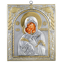 Икона Божией Матери "Владимирская" AFON SILVER, 20,7х24,5 см, дерево, металл (античная риза)