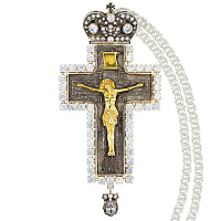 Крест наперсный серебряный, с цепью, позолота и белые камни