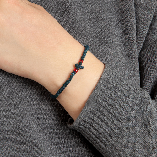 Браслет плетеный (четки-комбоскини) с пластиковыми бусинами, темно-зеленый фото 3 Браслет плетеный (четки-комбоскини) с пластиковыми бусинами, темно-зеленый фото 3