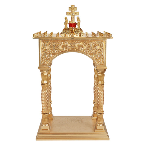 Панихидный стол на 70 свечей "Тверской" позолоченный, колонны, резьба, 70х50х96 см фото 3