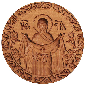 Печать для просфор с иконой "Покров Пресвятой Богородицы", деревянная (Ø 4 см)