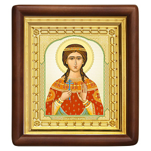 Икона великомученицы Марины (Маргариты) Антиохийской, 18х20 см, деревянный киот (светлый киот)