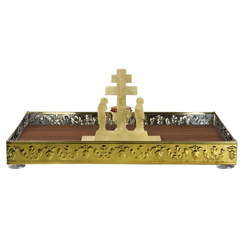 Крышка панихидного стола песковая на 100 свечей с литой Голгофой, на ножках, чеканка, 85х50 см фото 4
