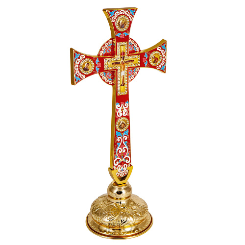 Крест требный четырехконечный, красная эмаль, камни, 17х29 см фото 7