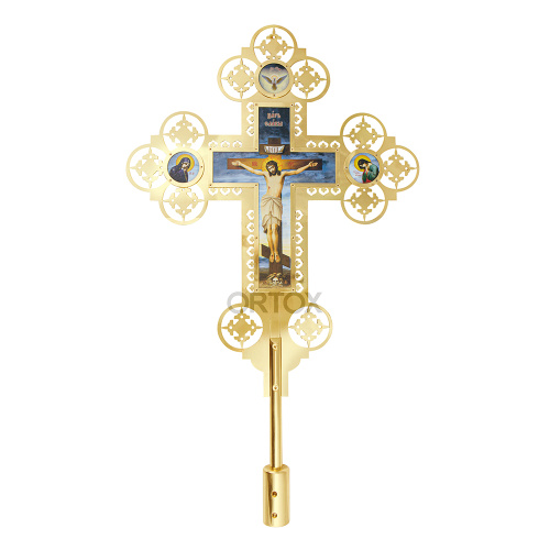 Запрестольные крест и икона с ликами Спасителя и Божией Матери "Владимирская", комплект, латунь фото 6