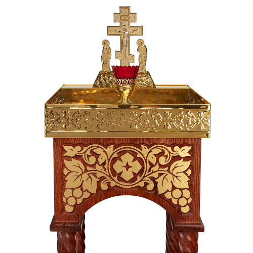Панихидный стол песковой "Суздальский", цвет "кипарис" с золотом (поталь), колонны, резьба, 46х46х100 см фото 6