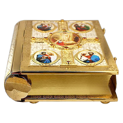Евангелие напрестольное, латунный оклад с фрагментальной позолотой и принтом, 26х32,5 см фото 6