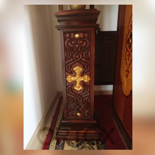 Подставка под хоругвь, крест, икону, резная "Ивановская" прямая темная с золотом фото 7