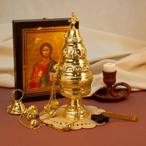 Кадило № 42, латунь, покрытие под золото, 14х32 см фото 2 Кадило № 42, латунь, покрытие под золото, 14х32 см фото 2