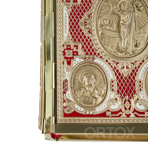 Евангелие требное среднее красное, полный оклад "под золото", 17х22 см фото 7