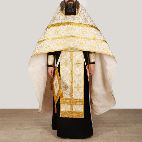 Иерейское облачение, парча "Афон", белое с золотом фото 8