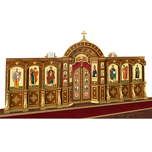 Иконостас "Рождественский" одноярусный, цвет "кипарис" с золотом (поталь), 848,5х426х53 см (металлические накладки)