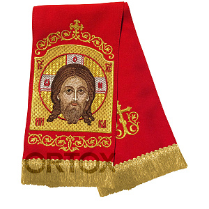 Закладки для Евангелия цветные с иконой Спаса Нерукотворного, 160х14,5 см, бахрома (красная)