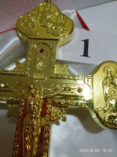Крест напрестольный латунный с подставкой, 19х40 см, У-0645 фото 6