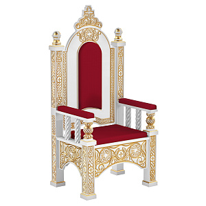 Архиерейский трон "Ярославский" белый с золотом (патина), 70х58х161 см (красная ткань)