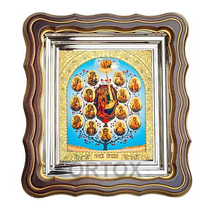 Икона Божией Матери "Древо Пресвятой Богородицы", 25х28 см, патинированная багетная рамка (темный киот)