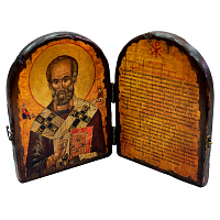 Складень двойной с ликом святителя Николая Чудотворца, 17х23 см, арочной формы