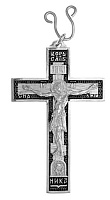 Серебряный наперсный крест, черненое и белое серебро, 7х10 см