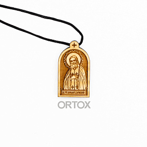 Образок деревянный с ликом святого преподобного Серафима Саровского (арочная форма, высота 3,5 см)