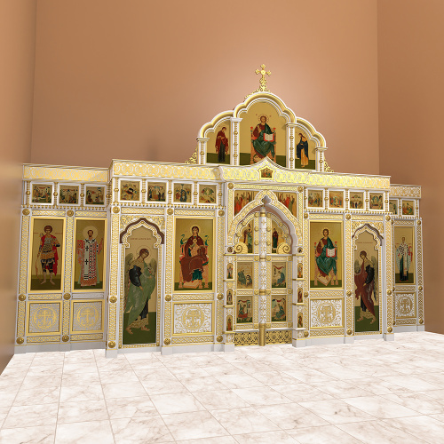 Иконостас трехъярусный (Республика Татарстан), белый с золотом (поталь), 827х533х120 см фото 2