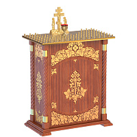 Панихидный стол на 100 свечей "Суздальский", цвет "кипарис" с золотом (поталь), тумба, резьба, 85х46х100 см