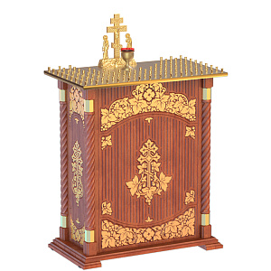 Панихидный стол на 100 свечей "Суздальский", цвет "кипарис" с золотом (поталь), тумба, резьба, 85х46х100 см (без дверки)