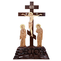 Крест-голгофа напольная с предстоящими, художественная тонировка, резьба