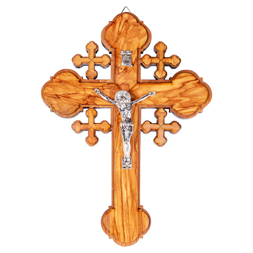 Крест настенный деревянный с распятием из цинкового сплава, 19,5х27 см