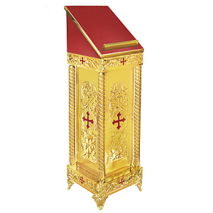 Аналой боковой "Галилейский", чеканка, эмаль, 40х40х125 см (красная ткань)