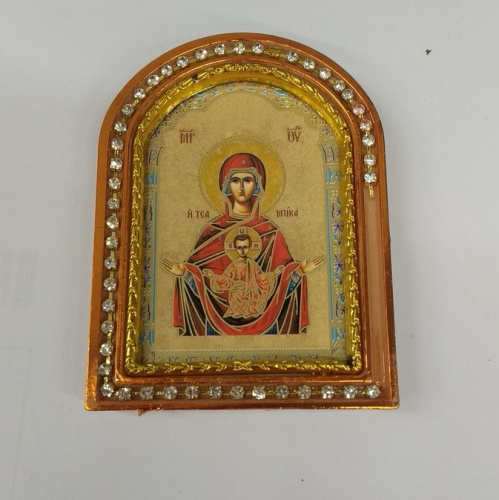 Икона настольная Божией Матери "Знамение", пластиковая рамка, 6,4х8,6 см, У-0837 фото 3