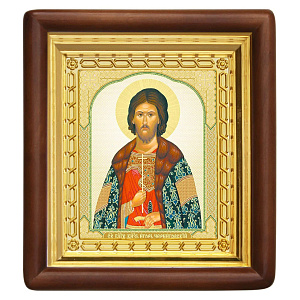 Икона благоверного великого князя Игоря Черниговского, 18х20 см, деревянный киот (светлый киот)