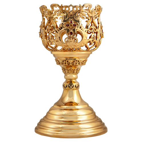 Лампада настольная из ювелирного сплава в позолоте, фианиты, 10,5х20,5 см фото 7