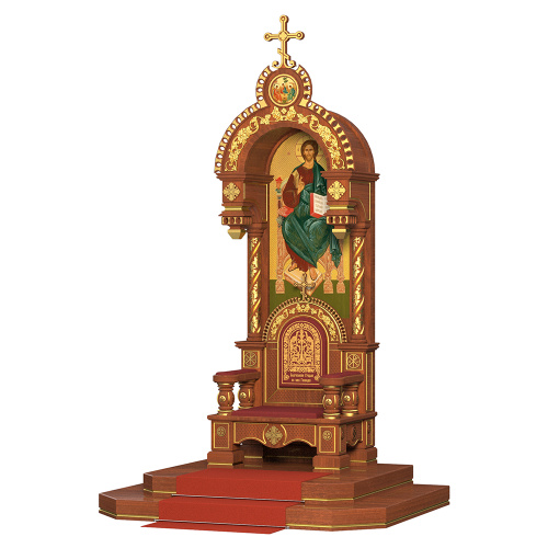 Архиерейский трон с сенью "Романовский", цвет "кипарис" с золотом (поталь), 113х89х351 см фото 3