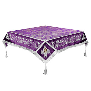 Пелена на престол комбинированная, фиолетовая с серебром, вышивка (100х100, средник 50х50 см)