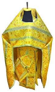 Иерейское облачение желтое, шелк, золотой галун с рисунком "крест" (машинная вышивка)
