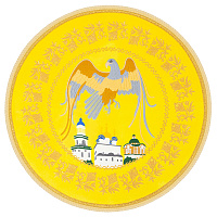 Орлец желтый, вышивка на бархате, бахрома