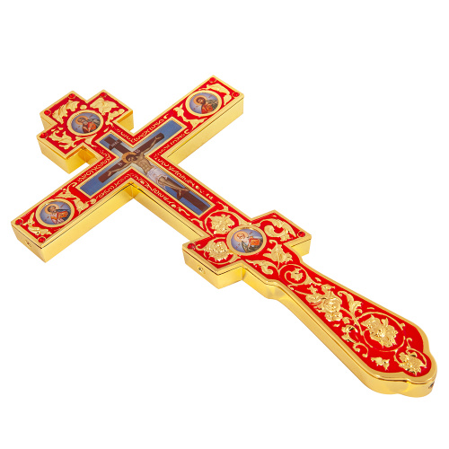 Крест напрестольный / требный, цинковый сплав, красная эмаль, 15х26,5 см фото 5