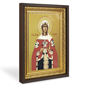 Икона великомученицы Варвары Илиопольской, в широком багете, цвет "темный дуб", на холсте, с золочением №2 (33,5х42,2 см (под икону А4))