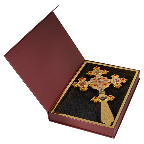 Крест напрестольный / требный, цинковый сплав, цвет "под золото", красные камни, 21х31 см фото 7