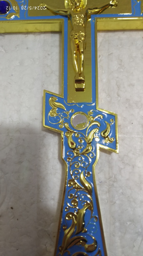 Крест напрестольный, голубая эмаль, синие камни, 14,5х26 см, У-1315 фото 6