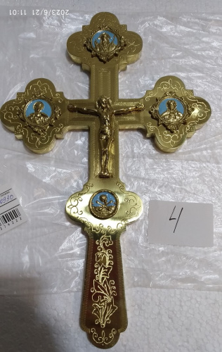 Крест напрестольный латунный с ликами, эмаль, 20х31 см, У-0630 фото 12