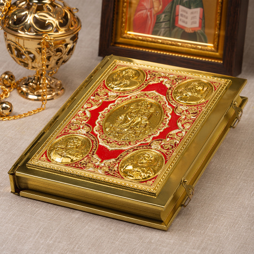 Апостол красный, полный оклад "под золото", эмаль, 23х30 см фото 3