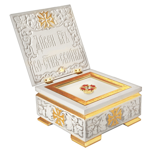 Ковчег для мощей "Суздальский" белый с золотом (поталь), 20х20х13 см фото 3