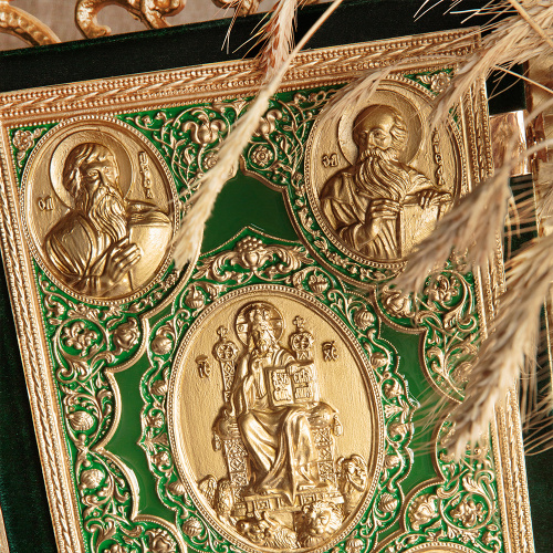 Апостол зеленый, оклад "под золото", бархат, эмаль, 23х30 см фото 7
