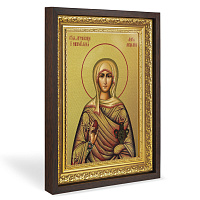 Икона равноапостольной Марии Магдалины, в широком багете, цвет "темный дуб", на холсте, с золочением