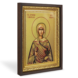 Икона равноапостольной Марии Магдалины, в широком багете, цвет "темный дуб", на холсте, с золочением (33,5х42,2 см (под икону А4))