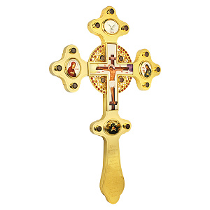 Крест напрестольный из ювелирного сплава в позолоте с фианитами, 23х36,5 см (с иконами)