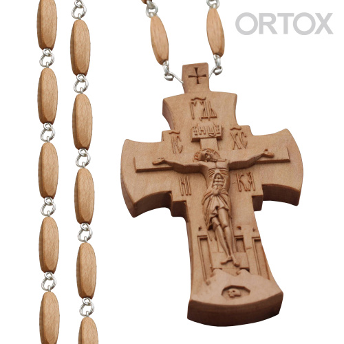 Крест наперсный "Наградной" деревянный резной, с цепью, 6,8х11,5 см фото 2