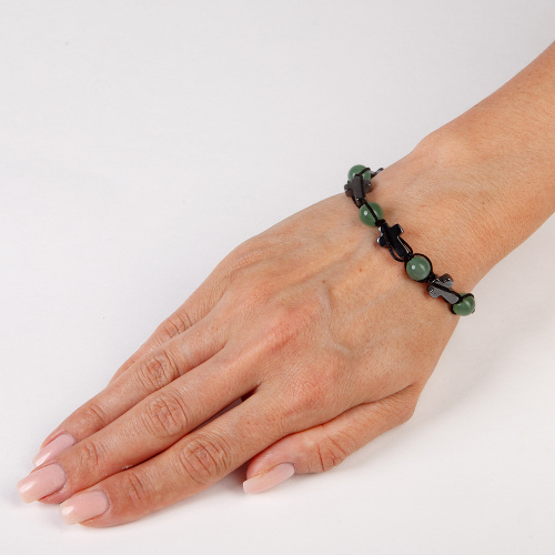 Браслет плетеный с бусинами из гематита и авантюрина (четки) фото 2