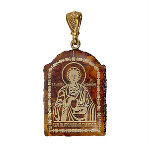 Образок нательный с ликом великомученика и целителя Пантелеимона, арочной формы, 2,2х3,2 см (ювелирная смола)